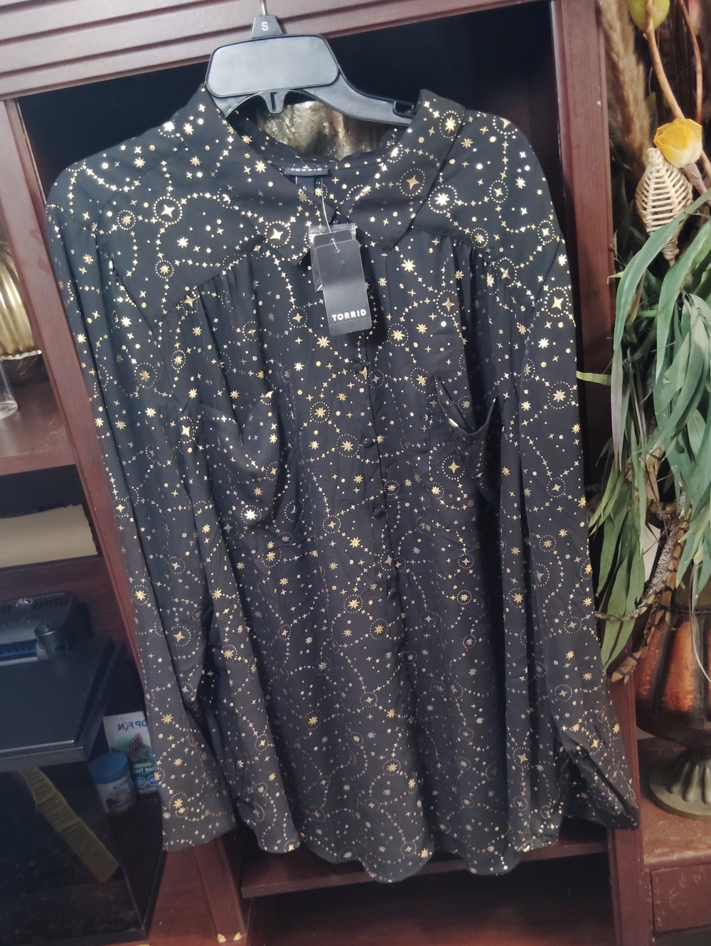 torrid Black Blouse with Gold Star & Constellation Print